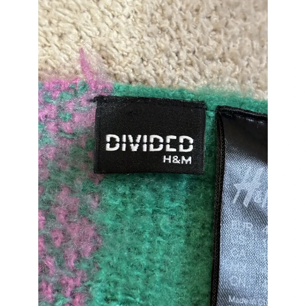H&M Cosmic‎ Youth Oversized Plaid Blanket Scarf Pink Green Fringe